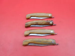 4 Stück handgefertigtes Damast Taschenmesser Teakholzgriff mit Lederscheide S504 - Bild 1 von 7