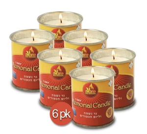 6 PACK-24 Hour Memorial Candle Yizkor Yahrzeit Yahrtzeit Yom Kippur Ner Mitzvah - Picture 1 of 1