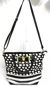 Bolso de Mano Betsey Johnson Lunares y Rayas Blanco y Negro con Lazo - Imagen 1 de 8