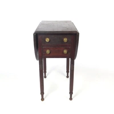Antique Work Table End Stand Drop Leaf Sides Two Drawer - Image 1 of 4