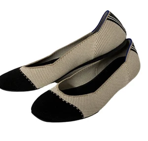 ROTHYS ECO FRIENDLY THE SQUARE WOMEN SLIP ON FLATS SIZE 8 BLACK AND CREAM - Picture 1 of 8