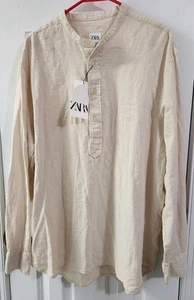 Neu mit Etikett Gr. XL ZARA langärmliges Freizeithemd aus Leinenmischung beige 1/2-Knopf für Herren - Bild 1 von 13