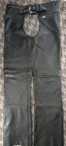 Harley Davidson Mens Black Leather Chaps Large Made In USA VGC! - Foto 1 di 19