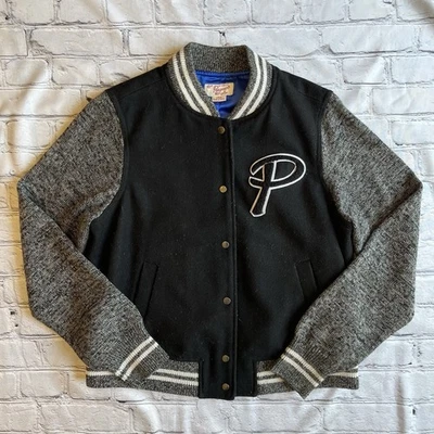 Chaqueta Universitaria Penguin Talla Grande Mezcla de Lana Retro Logo Tejido Broches Academia Foto 1 de 4