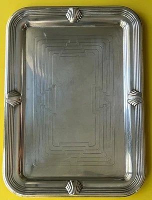 Toalha vintage placa de prata bandeja de servir retangular padrão concha do mar - Imagem 1 de 3