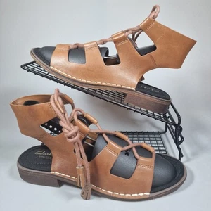 Clarks Somerset Gladiator Sandals Womens Size 6 D Brown Leather Summer Holiday - Picture 1 of 15
