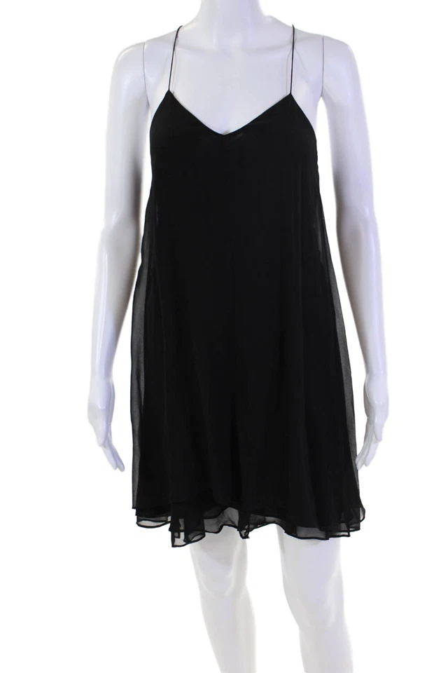 Theyskens Theory Womens Back Zip Spaghetti Strap V Neck Silk Dress Black Size 2 - Image 1 of 4