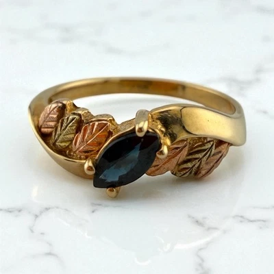 Y10K Synthetic Lab Created Sapphire Ring w/Black Hills Leaves - 2.25g - Image 1 of 4