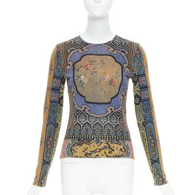 VIVIENNE TAM Púrpura Dinastía Chinoiserie Dragón Pájaros Estampado Manga Larga Top Foto 1 de 4