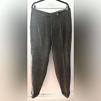 Vintage Menswear LANVIN Olive Green Cotton Corduroy Suspender Trouser Pants 52 - Image 1 of 4