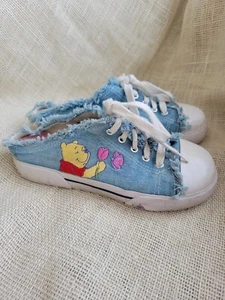 Vintage 90s Pooh Disney Winnie the Pooh Women Denim Slip On Sneakers - Picture 1 of 7