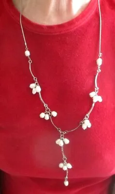 Rare Collier Pendentif Couleur Argent Perles Baroques Nacrées Bijou Vintage 312 • 38.37€