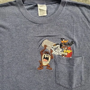 2000 Looney Tunes Vintage Taschenhemd Gr. 2XL bestickt Taz Bugs Kojote Daffy - Bild 1 von 9