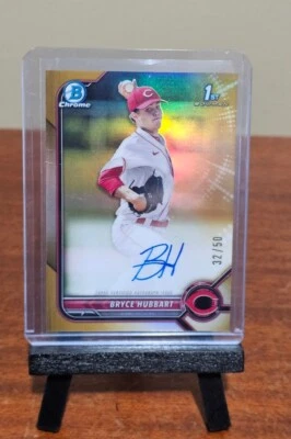 Bryce Hubbart 2022 Bowman Draft Chrome 1st True Gold Refractor Auto /50 Reds - Image 1 of 2