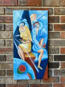 Oil Painting on Canvas "Watermelon Girls 12"x 24" - New-Whimsical - Picture 1 of 2