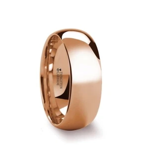 Tungsten Ring Mens Traditional Domed Rose Gold Plated Finish 8mm Wedding Band - Picture 1 of 1