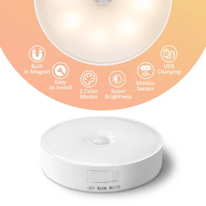 Night Light LED Motion Sensor Wireless USB Wall Cabinet Stair Mini Lamp Bedroom - Picture 1 of 60
