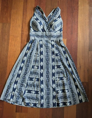 Madison Leigh Strappy Blue  & White V- Neck Sun Dress A- Line Dress  - Image 1 of 4