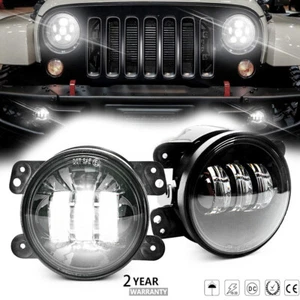 DOT Pair 4" inch Round LED Fog LightS Driving Lamp For Jeep Wrangler JK TJ LJ - Picture 1 of 12