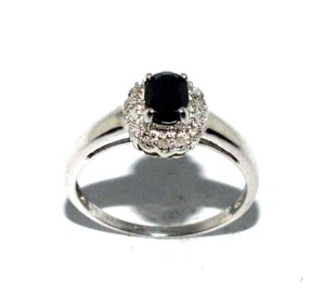 Ladies 9ct white gold ring set with a black and clear diamonds, UK size M 1/2 - Picture 1 of 8