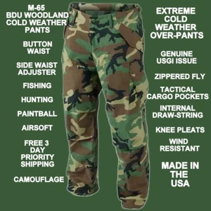 NEW MILITARY M-65 BDU PANTS COLD WEATHER WINTER WOODLAND CAMOUFLAGE ALL SIZES - Picture 1 of 11