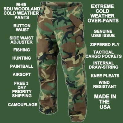 NEW MILITARY M-65 BDU PANTS COLD WEATHER WINTER WOODLAND CAMOUFLAGE ALL SIZES - Image 1 of 4