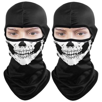 Paquete de 2 mascarillas faciales completas de pasamontañas calavera fantasma disfraces Halloween esquí gorro capucha para el sol Foto 1 de 4