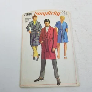 7935 Simplicity SEWING Pattern Smoking Jacket Wrap Plush Tie Robe Mens M 38-40 - Picture 1 of 4