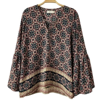 Blusa túnica top mujer Abercrombie Fitch Boho cachemira manga campana M azul marino campesino Foto 1 de 4