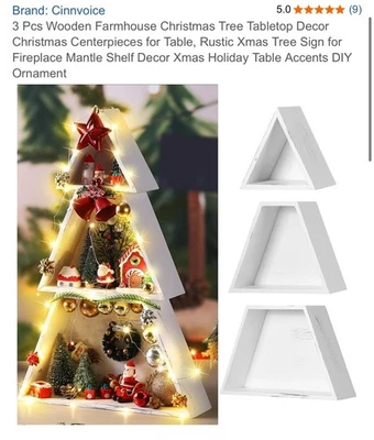 3PCs Christmas Wooden Star Tabletop Decoration Centerpiece DIY Ornament Crafts - Image 1 of 4
