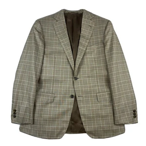 Zilli X D' Avenza Mens Brown Blue Checked Wool Silk Blazer Size 40R Mint - Picture 1 of 7