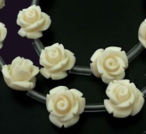 10mm Ivory / White Cream Shell Rose Flower Beads (15)