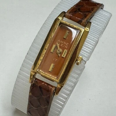 VTG Anne Klein Hand-winding Mechanical Watch Women 17 Jewels Gold Tone Rectangle - Image 1 of 4