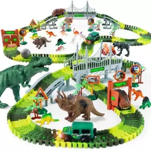 215 PCS Dinosaur Track Race Car Toy for Kids [Glow-in-the-Dark] Dino Playsets Xm - Picture 1 of 7