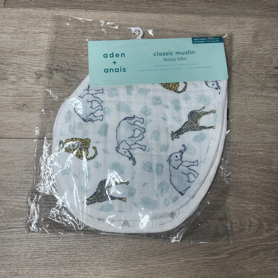 Baberos clásicos de muselina con estampado de selva animal de Adén + Anais - Paquete de 2 nuevos con etiquetas Foto 1 de 3
