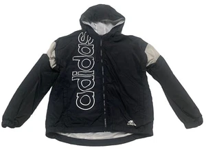 ADIDAS Boys Size 14/16 Large Black Full Zip Hooded Windbreaker Jacket - Picture 1 of 14