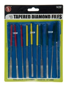 SE 10pc Tapered Diamond Files 5-1/2" Grit 180, 240 & 360 - 742DF - Picture 1 of 5