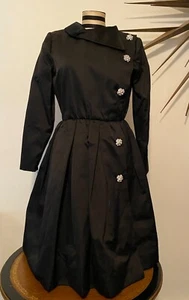Vintage Oscar de la renta coat dress size 8 1940/50's black satin and sequin - Picture 1 of 12