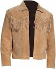 Men Native American Cowboy Leather Jacket Fringe Suede Jacket Western Jacket