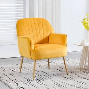 Velvet Accent Chair Modern Upholstered Bedroom Living Room Chair - Picture 1 of 16