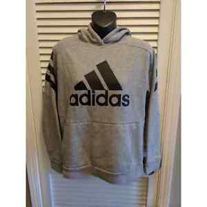 Adidas Gray Black Classic 3 Stripe Mesh Logo Hoodie Young Men’s Size XL 18/20