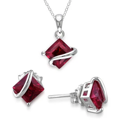 Amour Sterling Silver 3 3/4CT TGW Created Ruby 2-piece Jewelry Set - Image 1 of 4