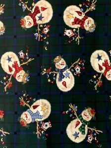 Christmas Green Primitive Snowman Fabric  27" x 43"  - Picture 1 of 3