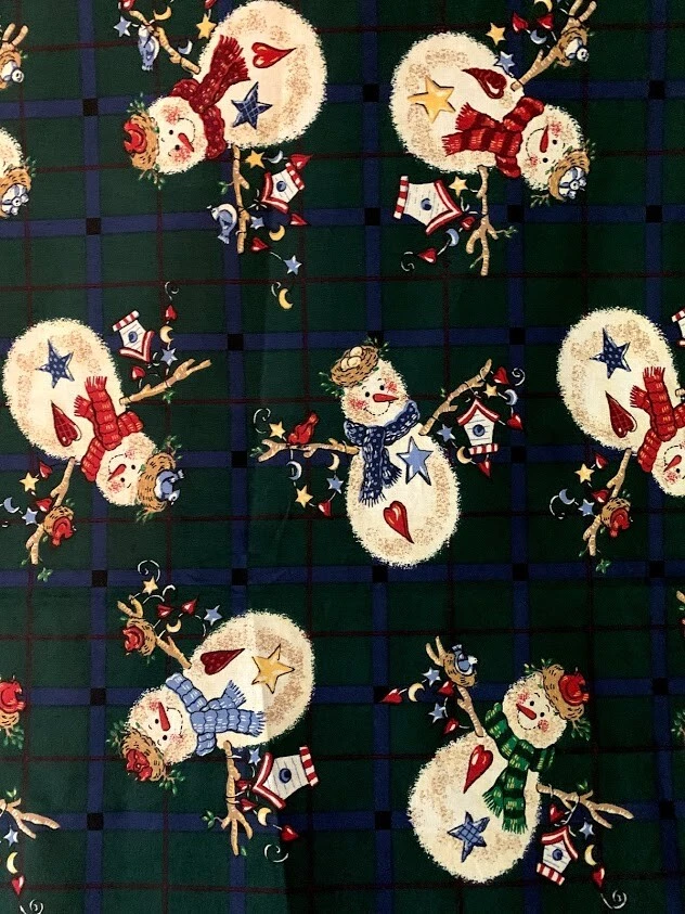Christmas Green Primitive Snowman Fabric  27" x 43"  - Image 1 of 3