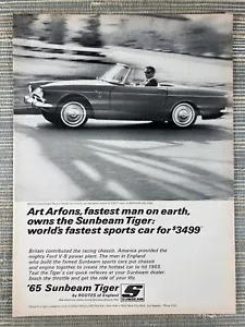 Rootes of England Sunbeam Tiger Sportwagen Kunst Arfons 1965 Vintage Print Ad - Bild 1 von 1
