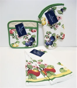 4 PC Set Villeroy & Boch Kitchen Tea Towels Potholder Mitt French Garden - Picture 1 of 1
