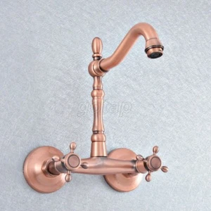 Bathroom Sink Basin Antique Red Copper Dual Cross Handle Mixer Faucet Swivel Tap - Picture 1 of 9