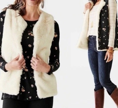 Chaleco reversible Matilda Jane Snow Way marfil piel sintética felpa suave XS extra pequeño Foto 1 de 4