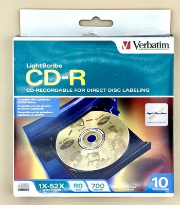 NEW Verbatim 700MB 80 Min 1x-52x Speed LightScribe CD-R Recordable 10 Pack - Image 1 of 2