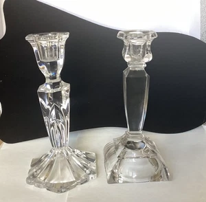 Set Of 2 Mismatched Crystal Candle Stick Holders Glass Fifth Avenue & Unmarked - Picture 1 of 11